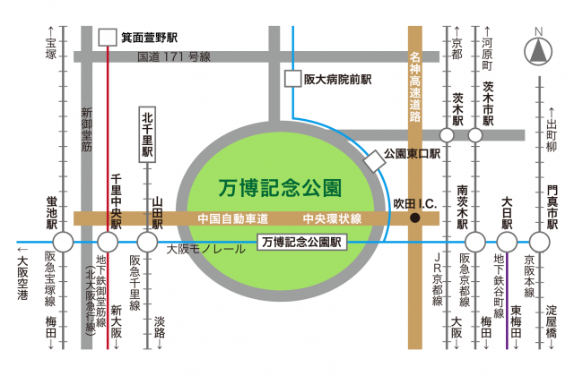 万博記念公園駅周辺路線図